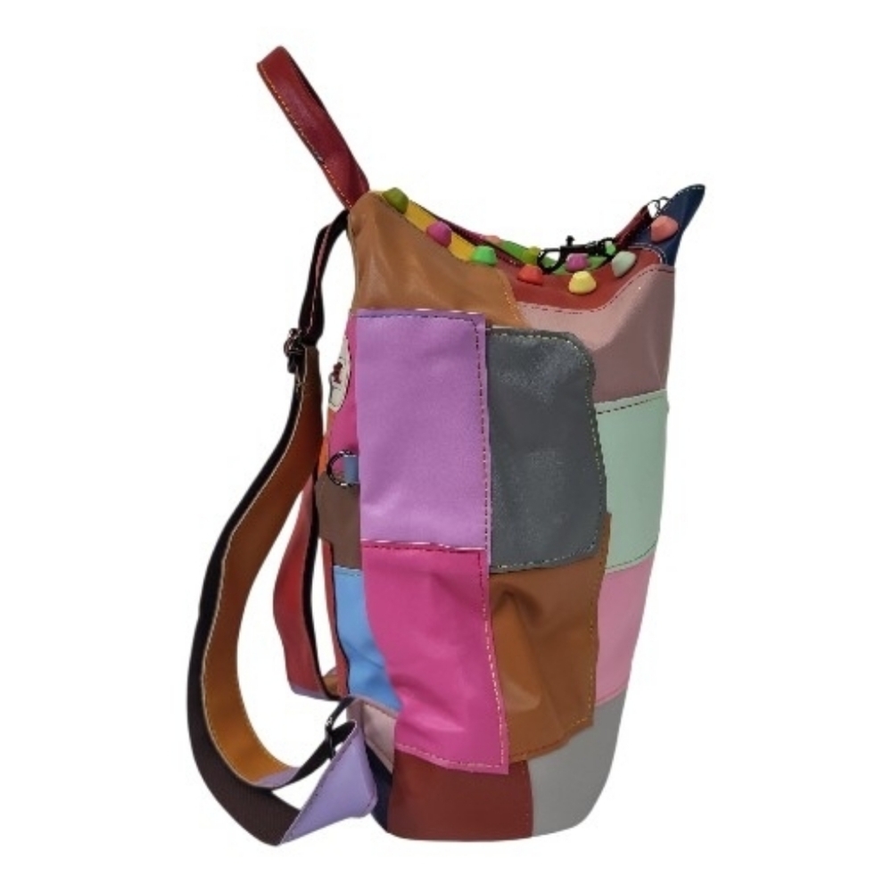 Colorful Leather Patchwork Backpack Purse - image 8